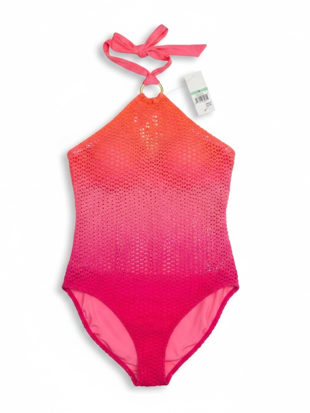 Trina Turk Opal High Neck Pink to Orange Ombre Halter One-Piece Swimsuit